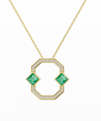 The Hexagon Necklace with Diamond and Emerald