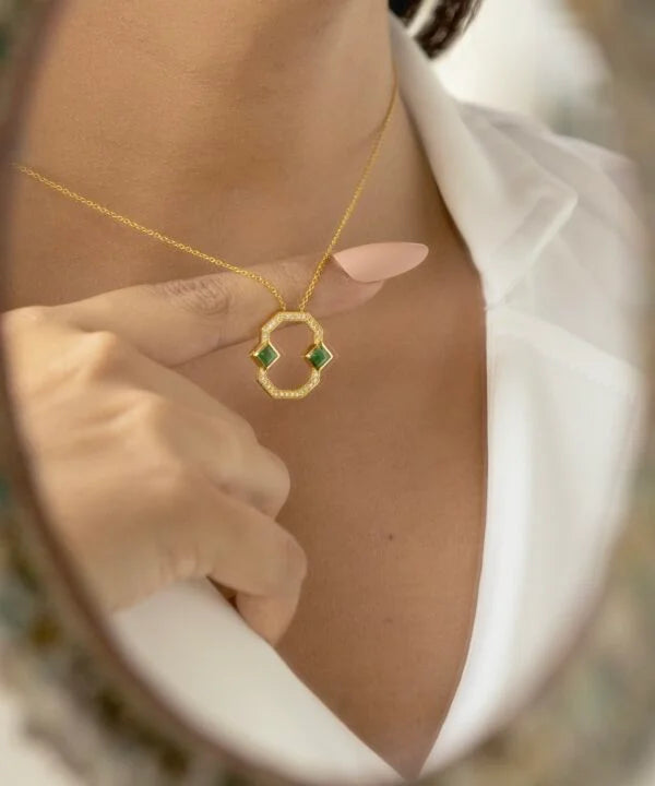 The Hexagon Necklace with Diamond and Emerald