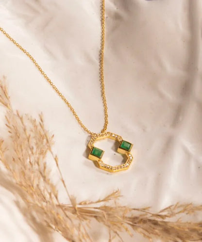 The Hexagon Necklace with Diamond and Emerald