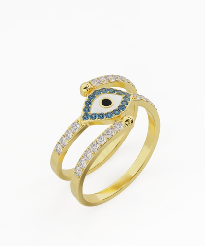 Evil-eye enamel and diamond ring