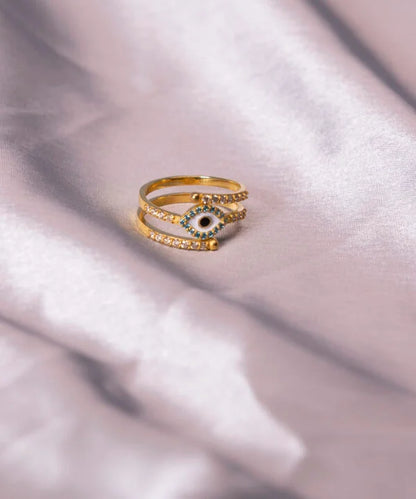 Evil-eye enamel and diamond ring