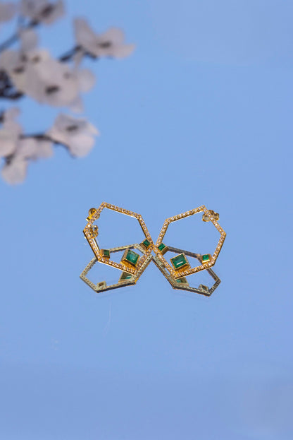 The Hexagon Emerald Earring with Diamonds