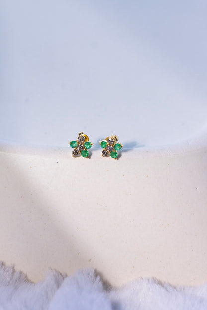 The flower Emerald-Diamond Earring