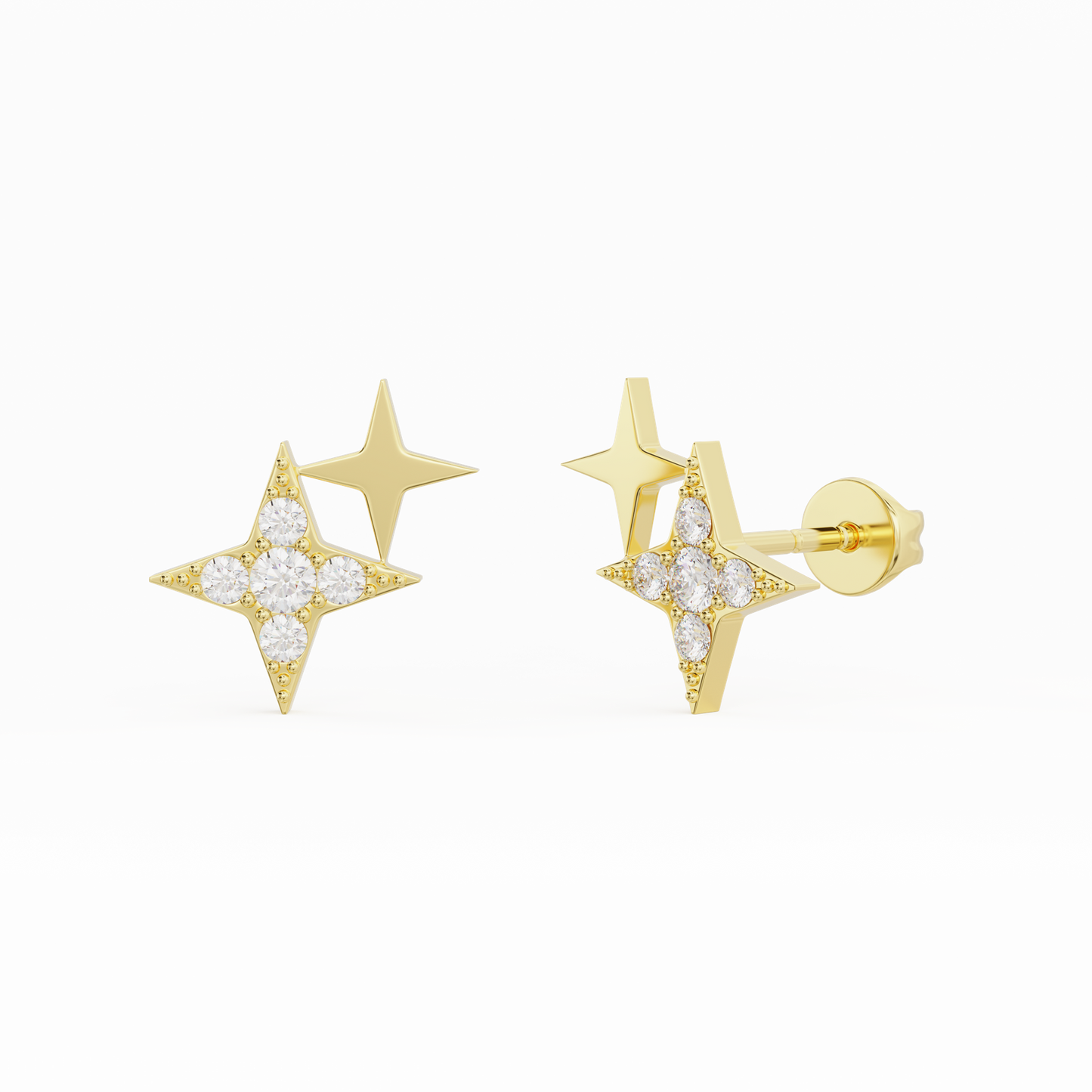 The star stud earring with diamonds