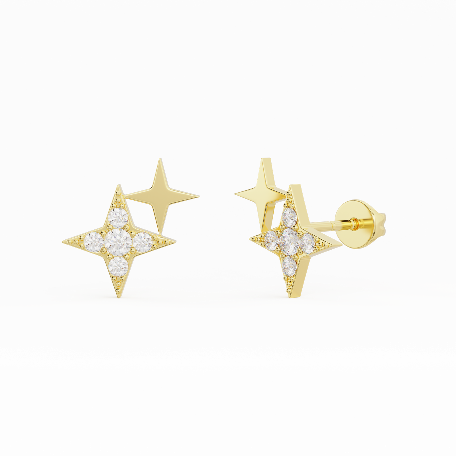 The star stud earring with diamonds