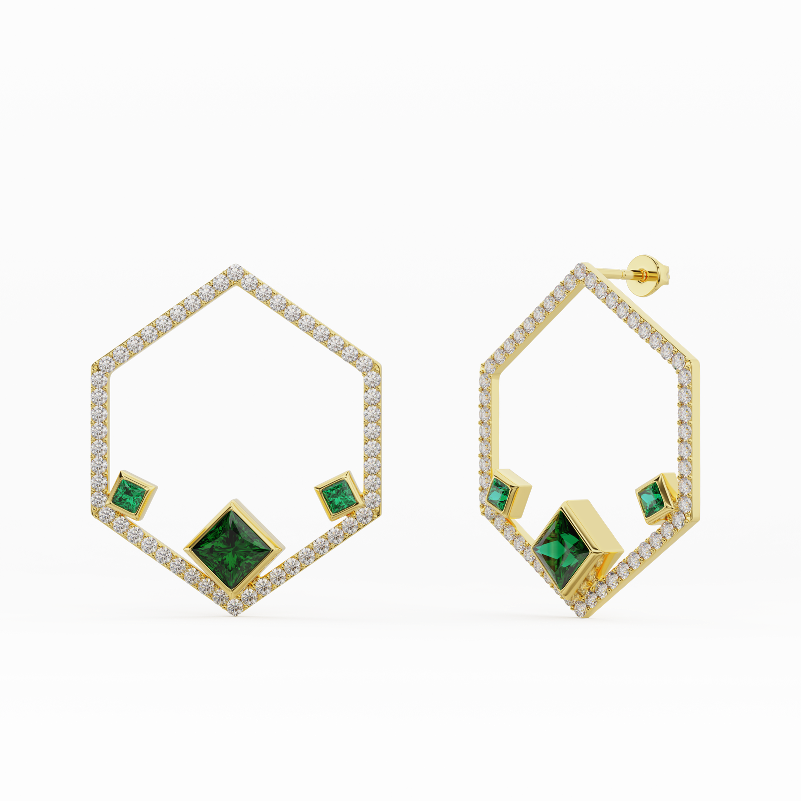 The Hexagon Emerald Earring with Diamonds