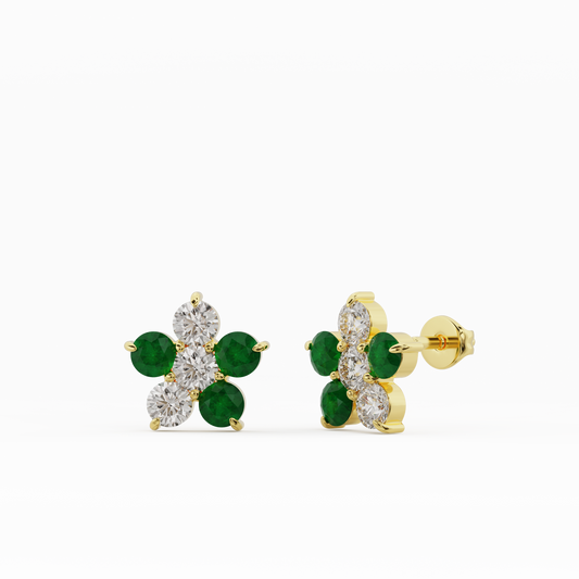 The flower Emerald-Diamond Earring