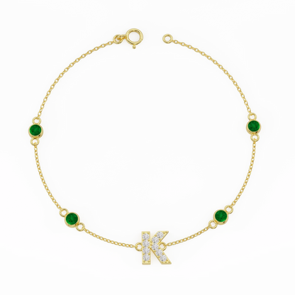 Classic Gold Initial Bracelet with Emeralds