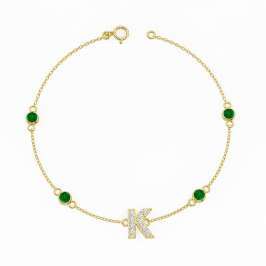 Classic Gold Initial Bracelet with Emeralds