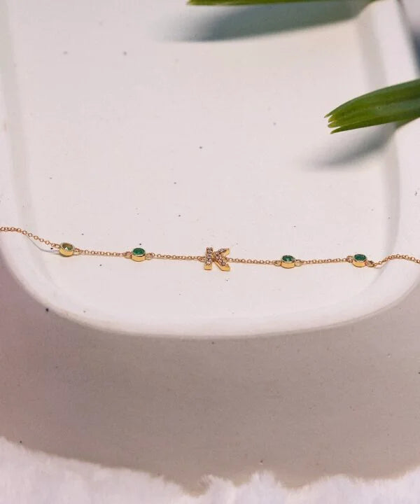 Classic Gold Initial Bracelet with Emeralds